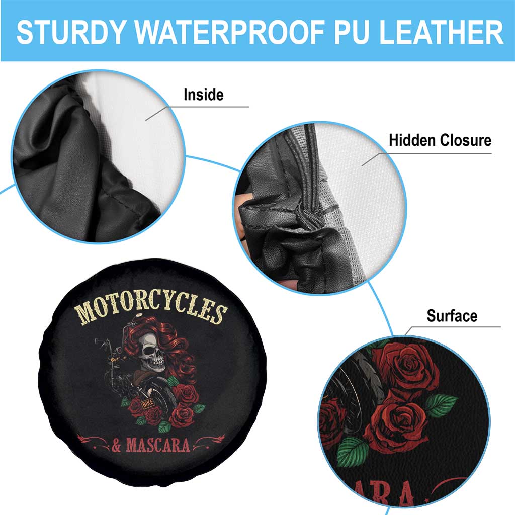 Skeleton Motorcycle Biker Spare Tire Cover Motorcycles And Mascara Roses - Wonder Print Shop
