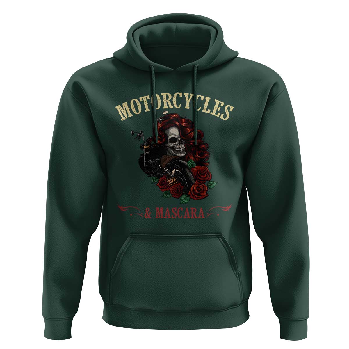 Skeleton Motorcycle Biker Hoodie Motorcycles And Mascara Roses - Wonder Print Shop