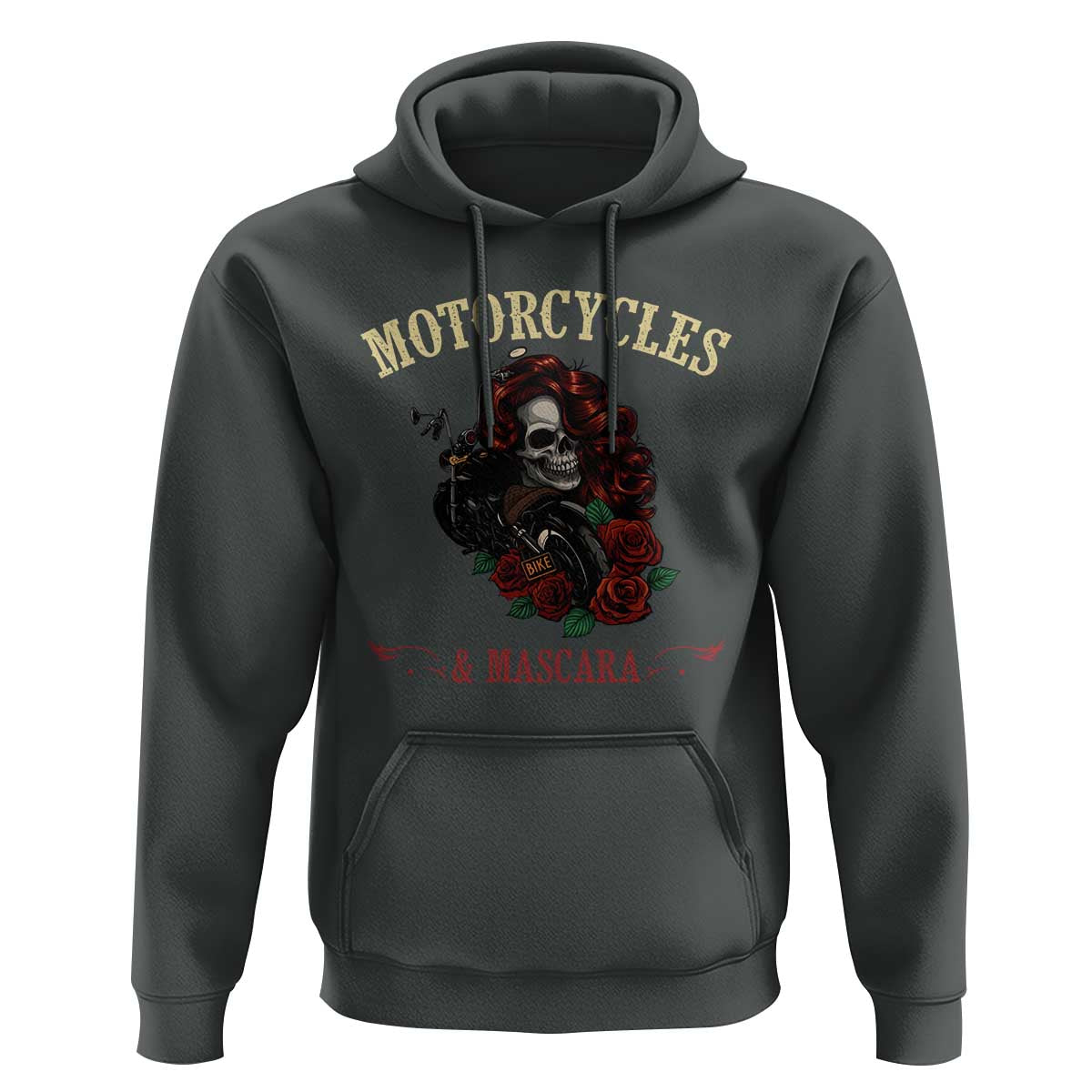Skeleton Motorcycle Biker Hoodie Motorcycles And Mascara Roses - Wonder Print Shop