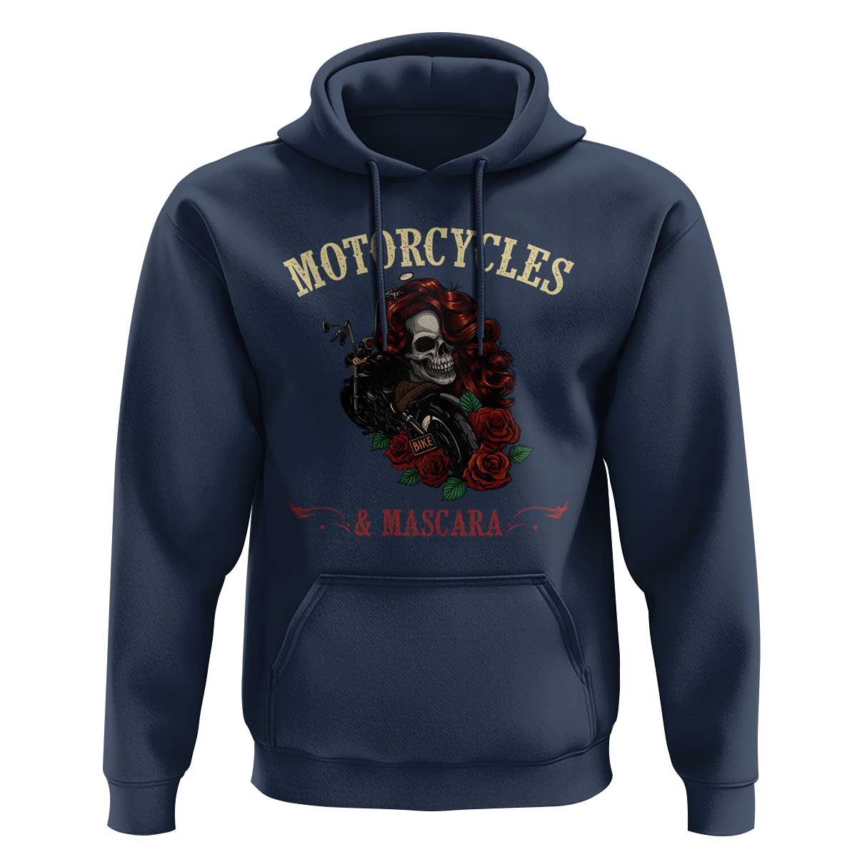 Skeleton Motorcycle Biker Hoodie Motorcycles And Mascara Roses - Wonder Print Shop