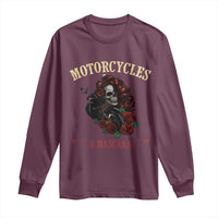 Skeleton Motorcycle Biker Long Sleeve Shirt Motorcycles And Mascara Roses - Wonder Print Shop