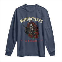 Skeleton Motorcycle Biker Long Sleeve Shirt Motorcycles And Mascara Roses - Wonder Print Shop