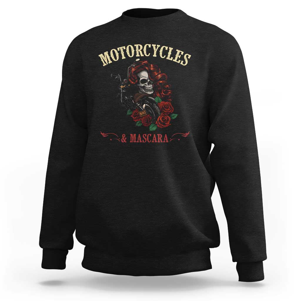 Skeleton Motorcycle Biker Sweatshirt Motorcycles And Mascara Roses - Wonder Print Shop