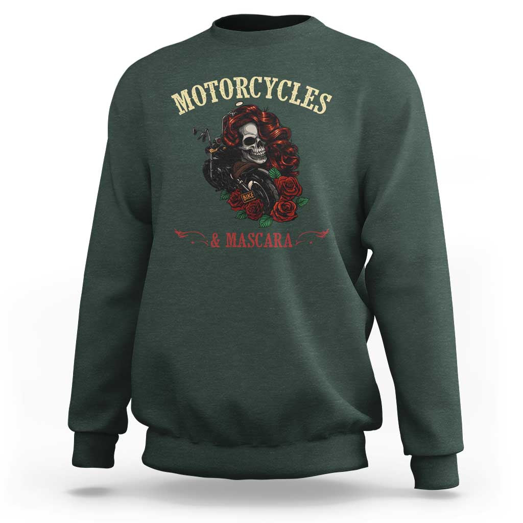 Skeleton Motorcycle Biker Sweatshirt Motorcycles And Mascara Roses - Wonder Print Shop