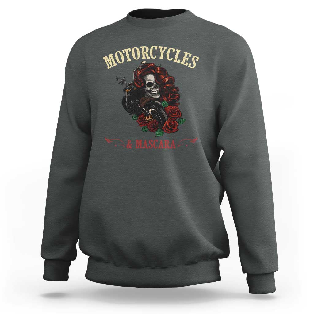 Skeleton Motorcycle Biker Sweatshirt Motorcycles And Mascara Roses - Wonder Print Shop