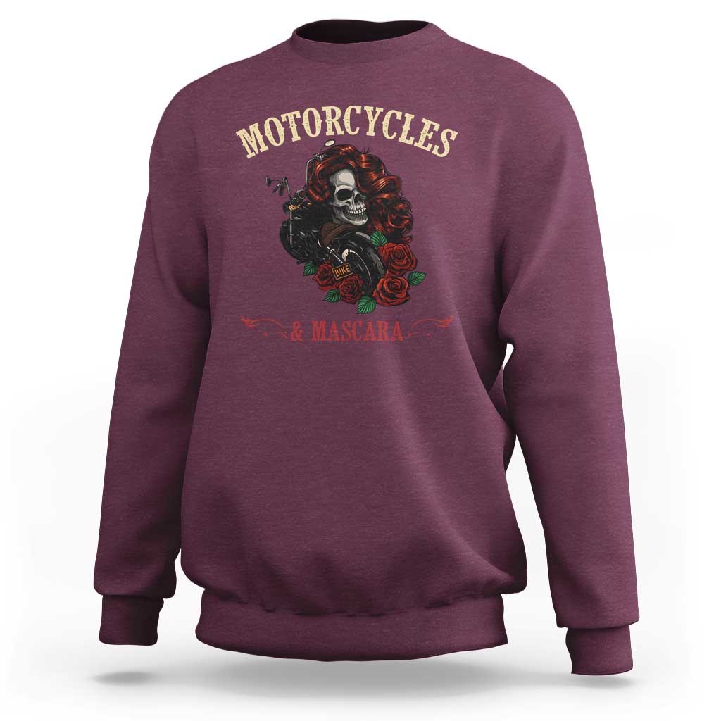 Skeleton Motorcycle Biker Sweatshirt Motorcycles And Mascara Roses - Wonder Print Shop