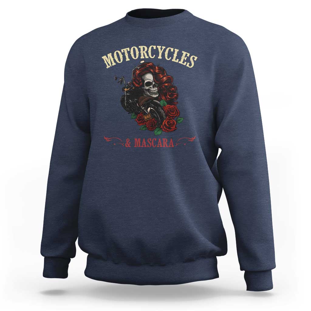 Skeleton Motorcycle Biker Sweatshirt Motorcycles And Mascara Roses - Wonder Print Shop