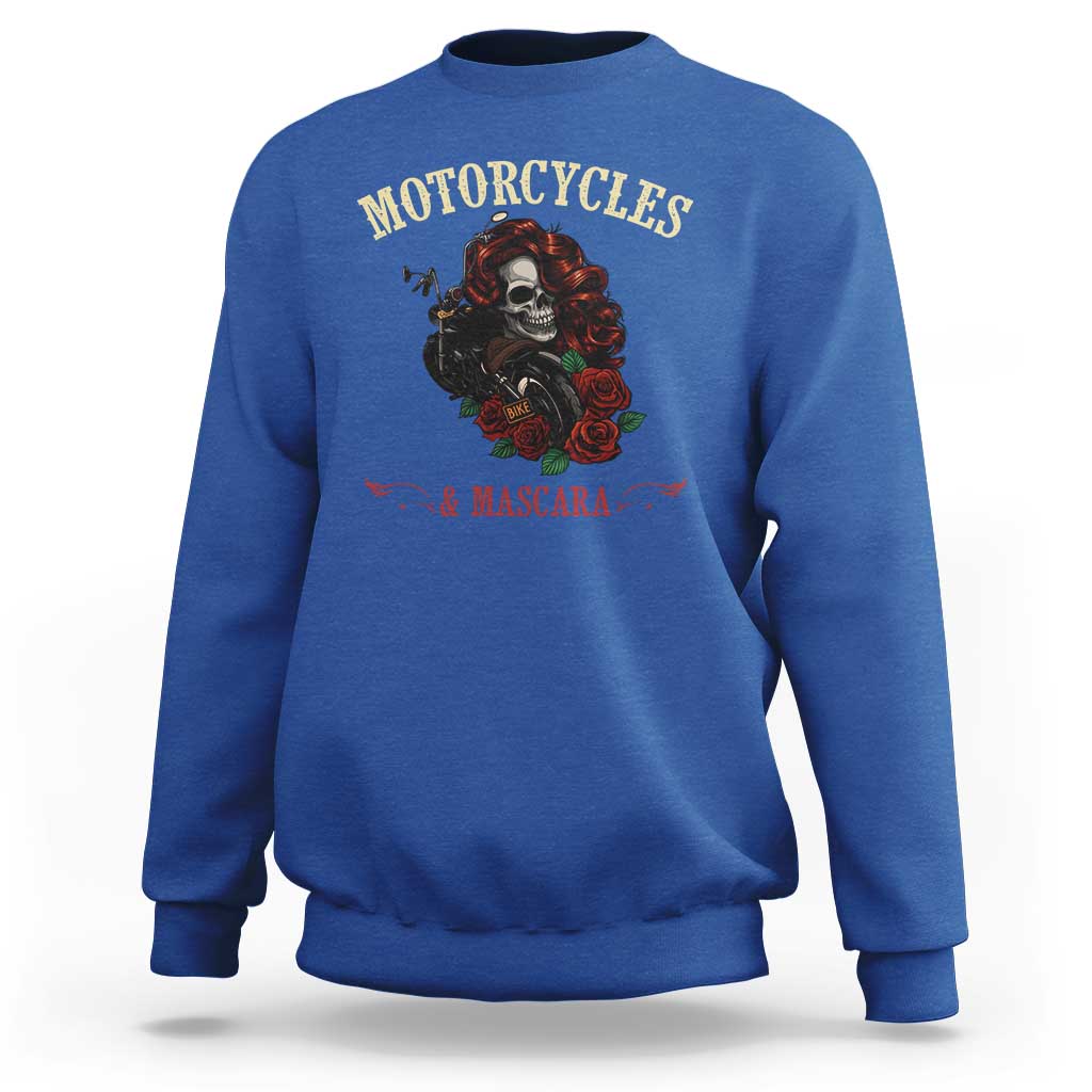 Skeleton Motorcycle Biker Sweatshirt Motorcycles And Mascara Roses - Wonder Print Shop