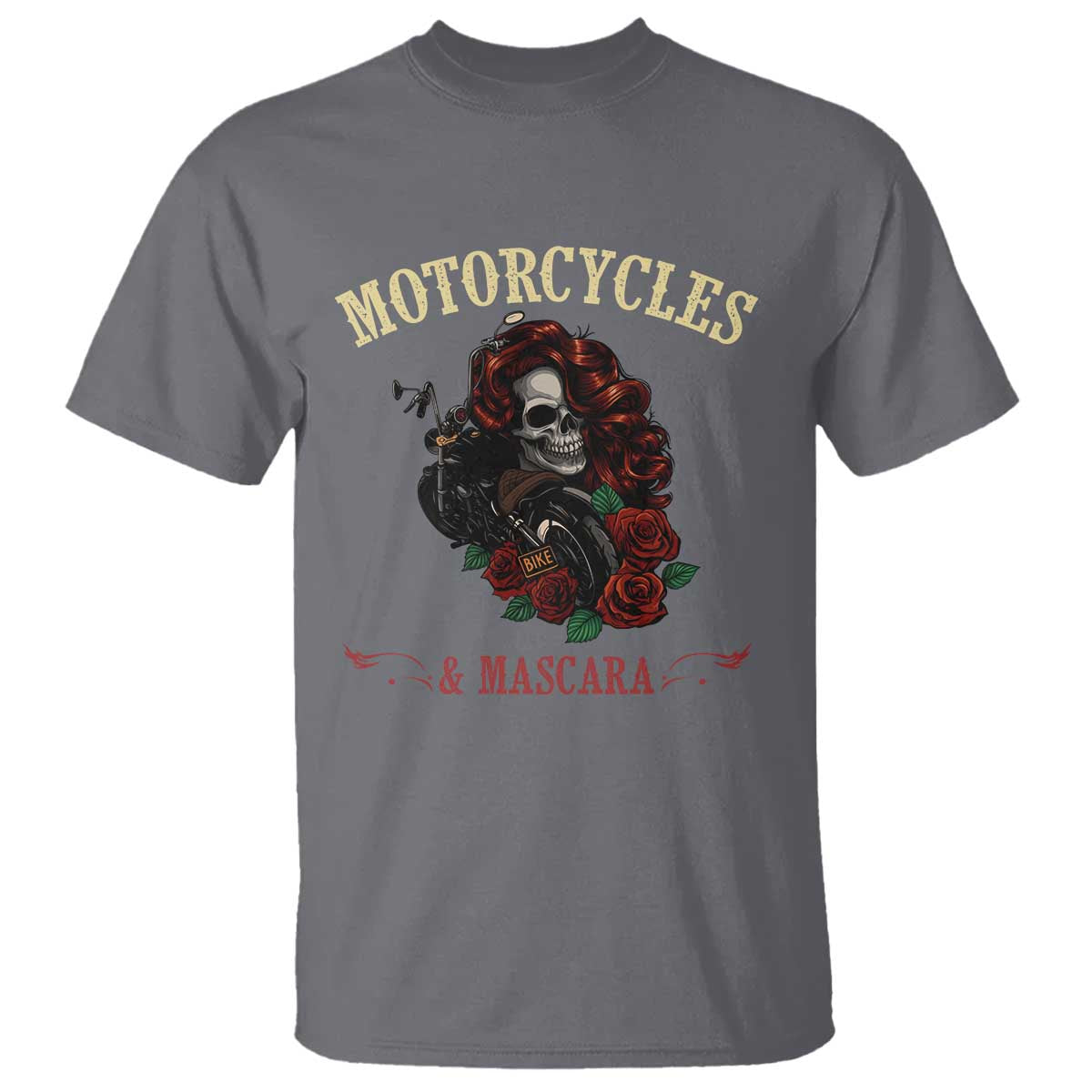 Skeleton Motorcycle Biker T Shirt Motorcycles And Mascara Roses - Wonder Print Shop