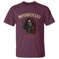 Skeleton Motorcycle Biker T Shirt Motorcycles And Mascara Roses - Wonder Print Shop