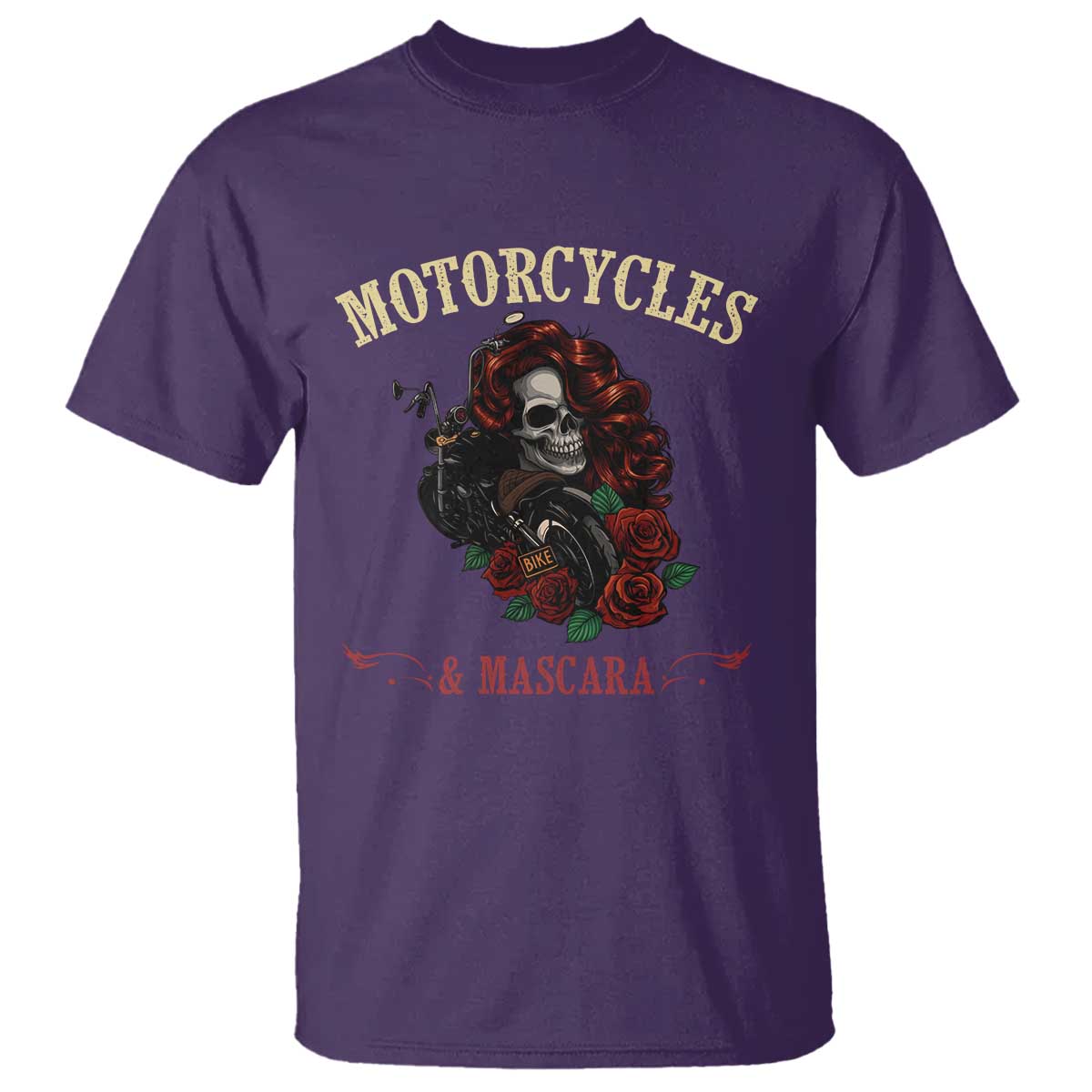 Skeleton Motorcycle Biker T Shirt Motorcycles And Mascara Roses - Wonder Print Shop