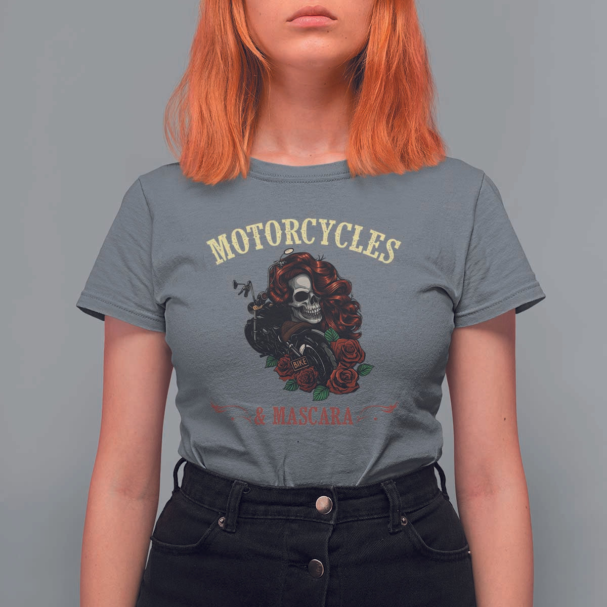 Skeleton Motorcycle Biker T Shirt For Women Motorcycles And Mascara Roses - Wonder Print Shop