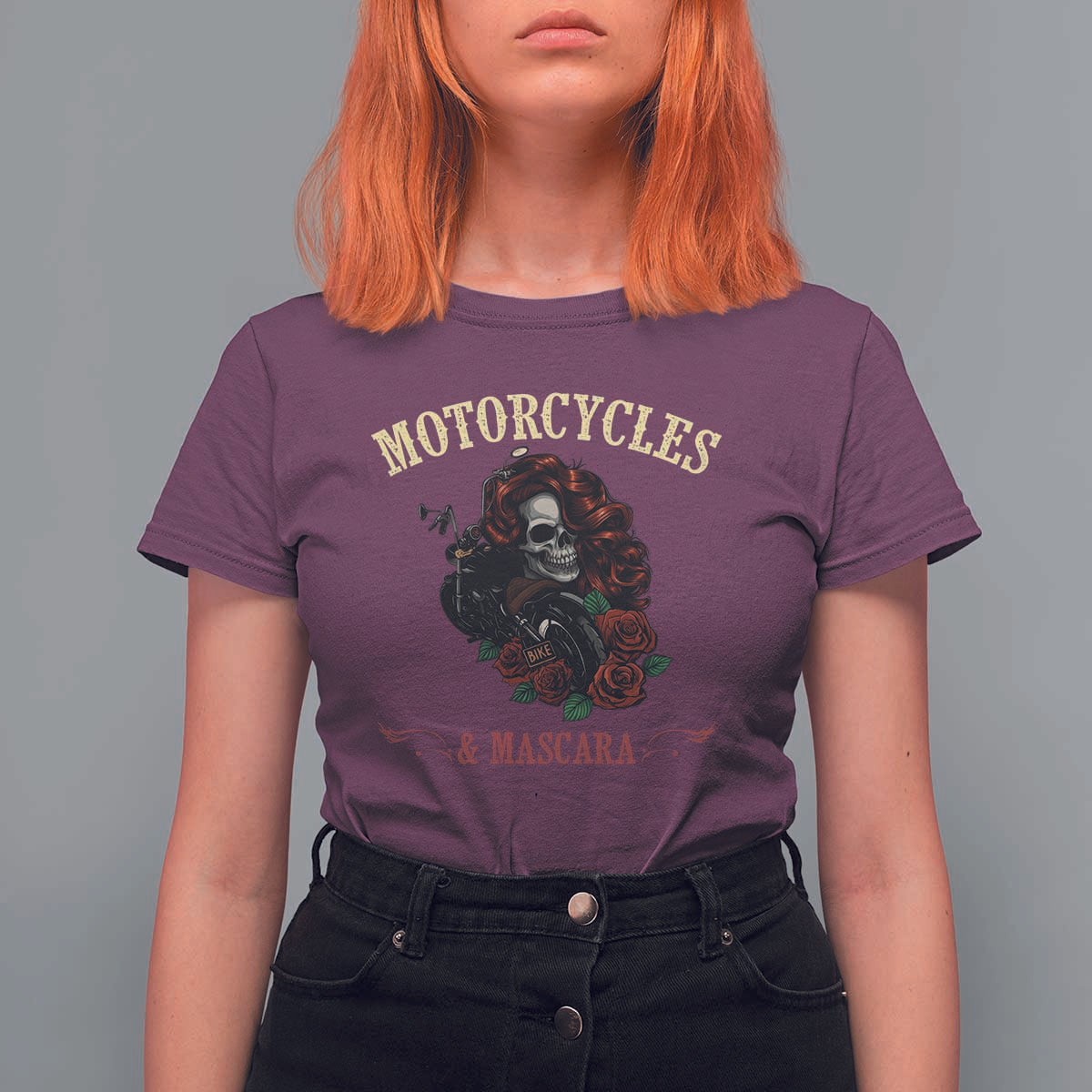 Skeleton Motorcycle Biker T Shirt For Women Motorcycles And Mascara Roses - Wonder Print Shop