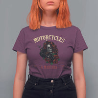 Skeleton Motorcycle Biker T Shirt For Women Motorcycles And Mascara Roses - Wonder Print Shop