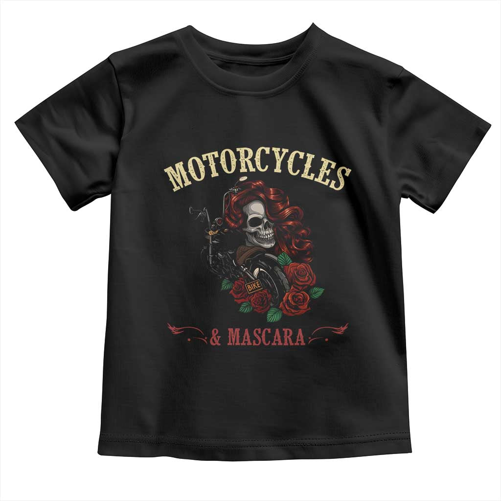 Skeleton Motorcycle Biker Toddler T Shirt Motorcycles And Mascara Roses - Wonder Print Shop