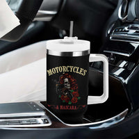 Skeleton Motorcycle Biker Tumbler With Handle Motorcycles And Mascara Roses