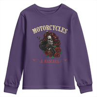 Skeleton Motorcycle Biker Youth Sweatshirt Motorcycles And Mascara Roses - Wonder Print Shop