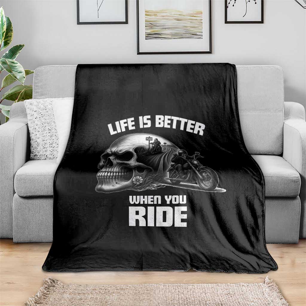 Funny Biker Skeleton Motorcycle Rider Throw Blanket Life Is Better When You Ride - Wonder Print Shop
