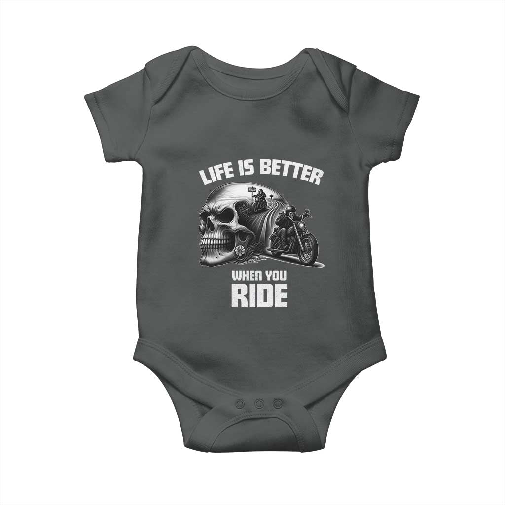 Funny Biker Skeleton Motorcycle Rider Baby Onesie Life Is Better When You Ride - Wonder Print Shop