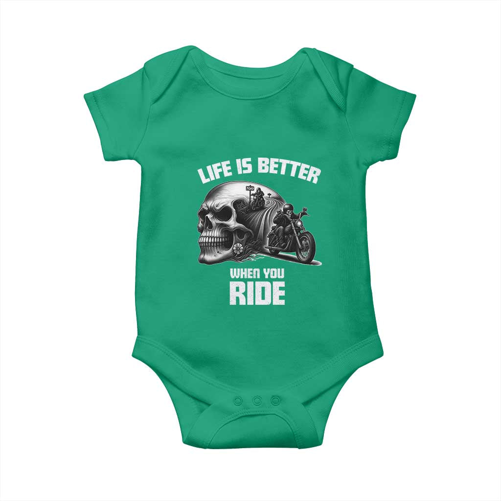 Funny Biker Skeleton Motorcycle Rider Baby Onesie Life Is Better When You Ride - Wonder Print Shop