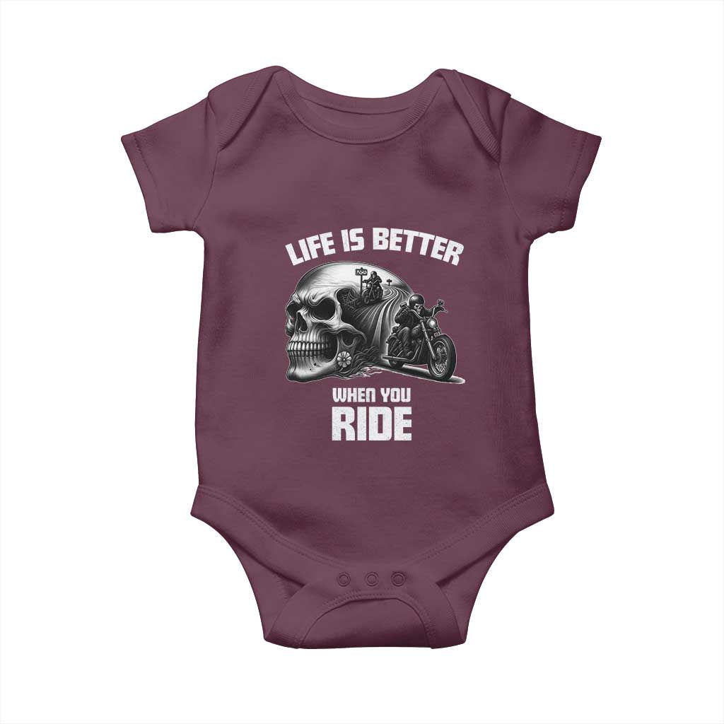 Funny Biker Skeleton Motorcycle Rider Baby Onesie Life Is Better When You Ride - Wonder Print Shop