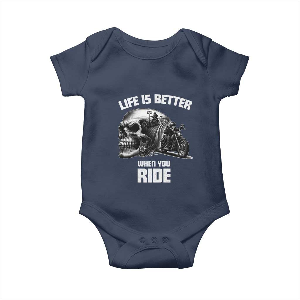 Funny Biker Skeleton Motorcycle Rider Baby Onesie Life Is Better When You Ride - Wonder Print Shop