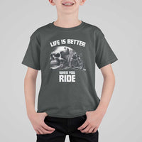 Funny Biker Skeleton Motorcycle Rider T Shirt For Kid Life Is Better When You Ride - Wonder Print Shop