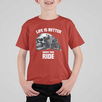 Funny Biker Skeleton Motorcycle Rider T Shirt For Kid Life Is Better When You Ride - Wonder Print Shop
