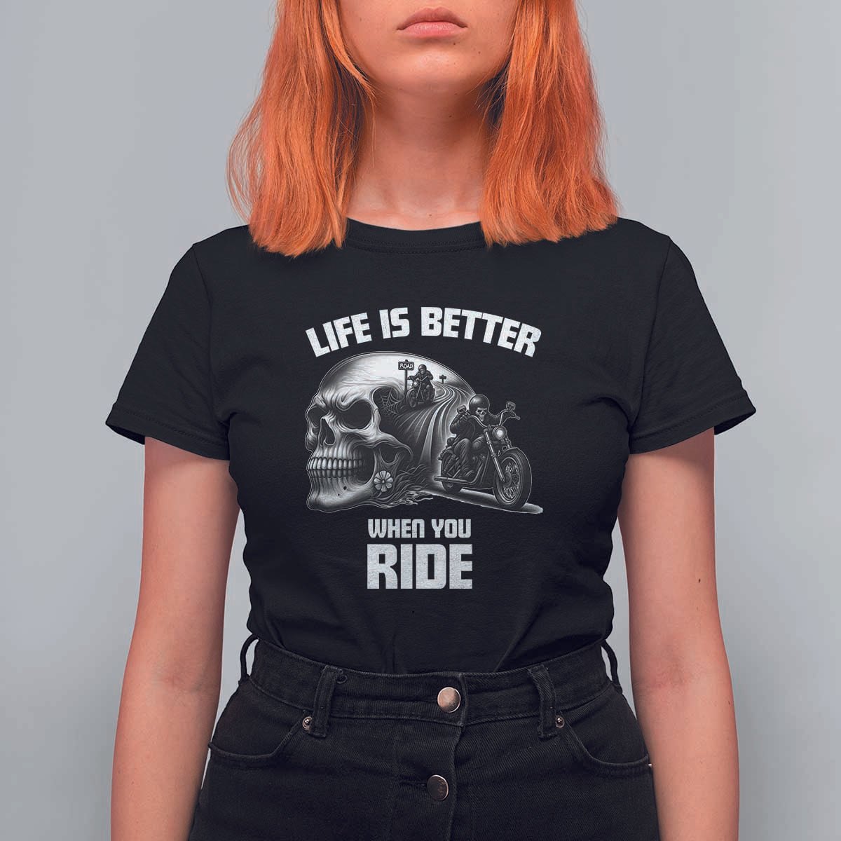 Funny Biker Skeleton Motorcycle Rider T Shirt For Women Life Is Better When You Ride - Wonder Print Shop