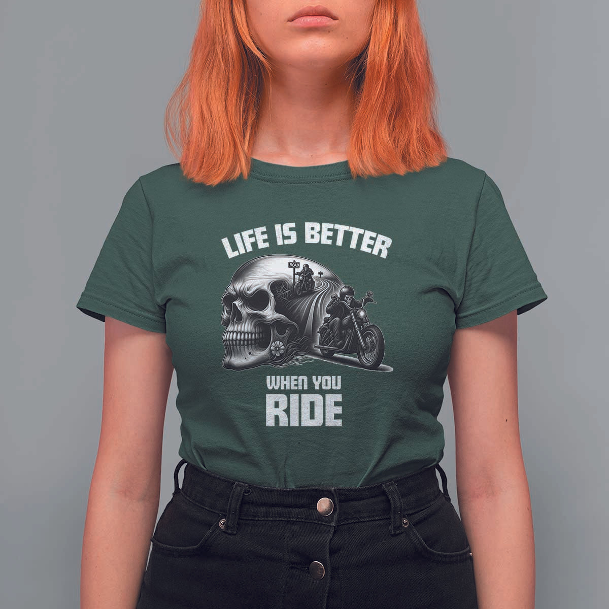 Funny Biker Skeleton Motorcycle Rider T Shirt For Women Life Is Better When You Ride - Wonder Print Shop