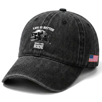 Funny Biker Skeleton Motorcycle Rider Washed Cotton Baseball Cap Life Is Better When You Ride