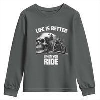 Funny Biker Skeleton Motorcycle Rider Youth Sweatshirt Life Is Better When You Ride - Wonder Print Shop