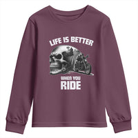 Funny Biker Skeleton Motorcycle Rider Youth Sweatshirt Life Is Better When You Ride - Wonder Print Shop