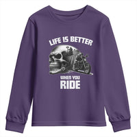 Funny Biker Skeleton Motorcycle Rider Youth Sweatshirt Life Is Better When You Ride - Wonder Print Shop