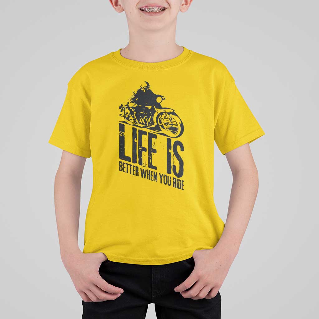Funny Motorcycle Biker T Shirt For Kid Life Is Better When You Ride - Wonder Print Shop
