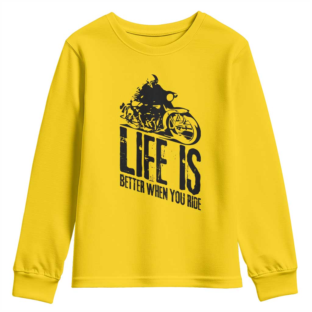 Funny Motorcycle Biker Youth Sweatshirt Life Is Better When You Ride - Wonder Print Shop
