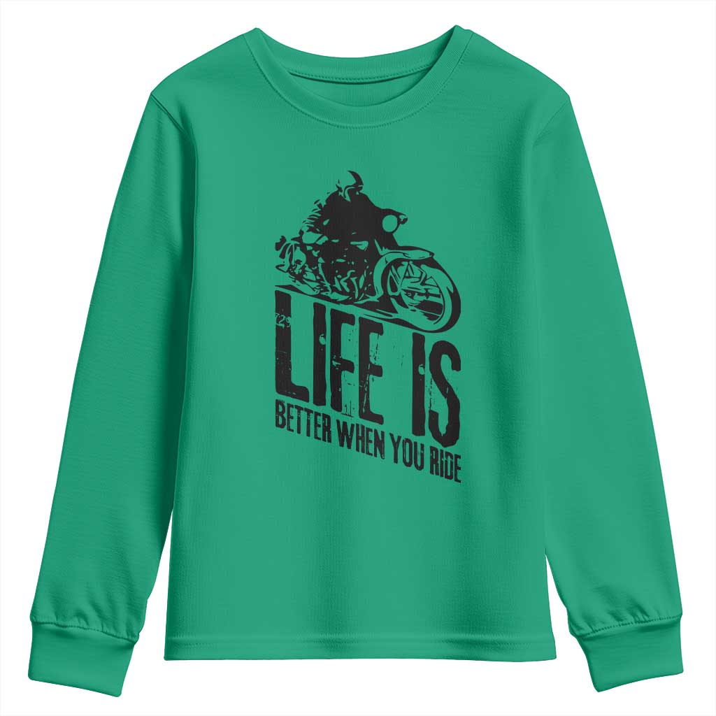 Funny Motorcycle Biker Youth Sweatshirt Life Is Better When You Ride - Wonder Print Shop