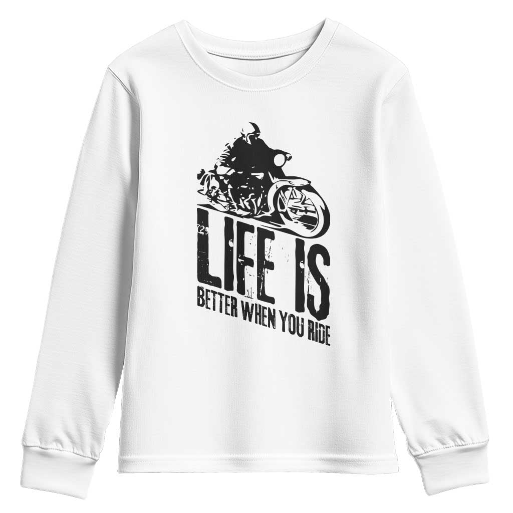 Funny Motorcycle Biker Youth Sweatshirt Life Is Better When You Ride - Wonder Print Shop