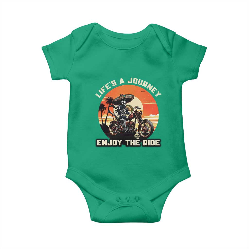 Funny Skeleton Mexican Motorcycle Biker Baby Onesie Life Is A Journey Enjoy the Ride - Wonder Print Shop