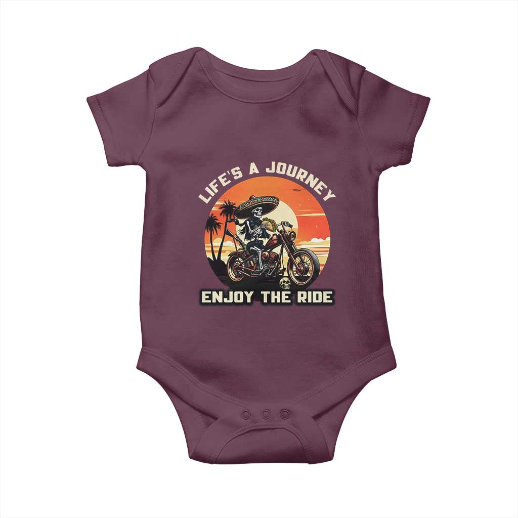 Funny Skeleton Mexican Motorcycle Biker Baby Onesie Life Is A Journey Enjoy the Ride - Wonder Print Shop