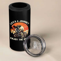 Funny Skeleton Mexican Motorcycle Biker 4 in 1 Can Cooler Tumbler Life Is A Journey Enjoy the Ride