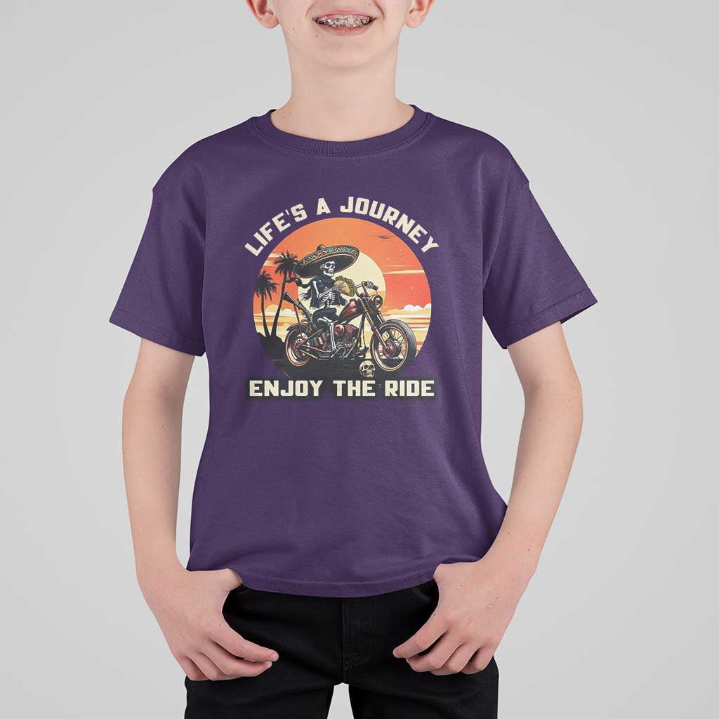 Funny Skeleton Mexican Motorcycle Biker T Shirt For Kid Life Is A Journey Enjoy the Ride - Wonder Print Shop