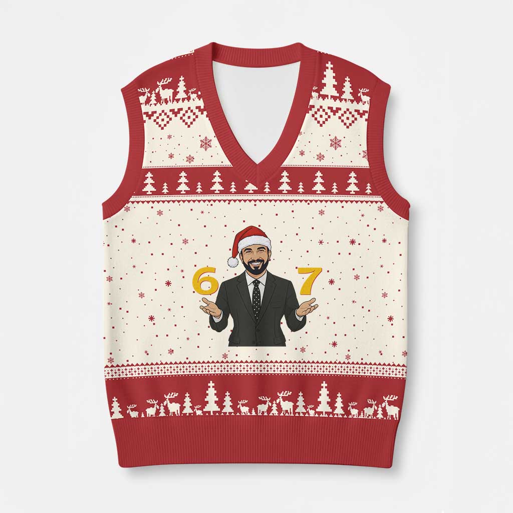 67 Six Seven Zohran Mamdani Xmas V-Neck Knit Sweater Vest - Wonder Print Shop