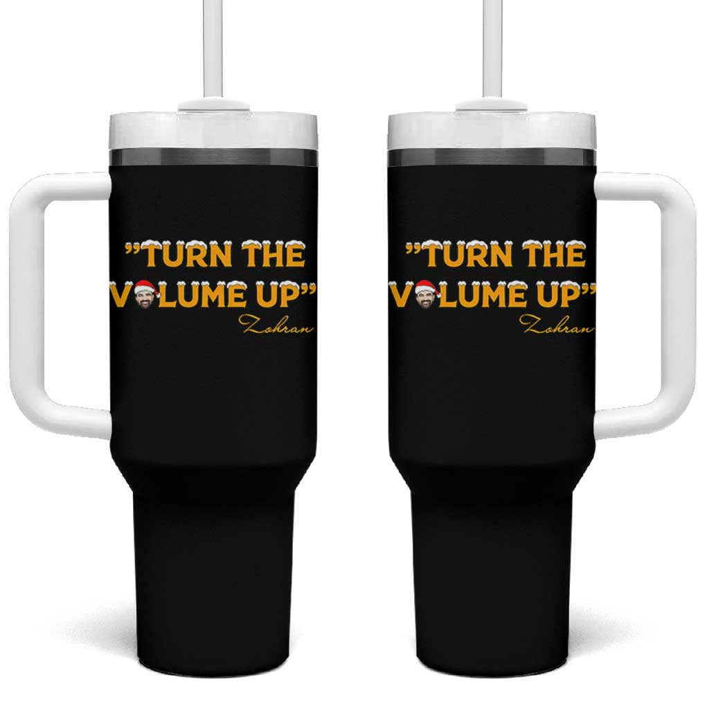 Turn The Volume Up Tumbler With Handle Zohran Mamdani Christmas - Wonder Print Shop