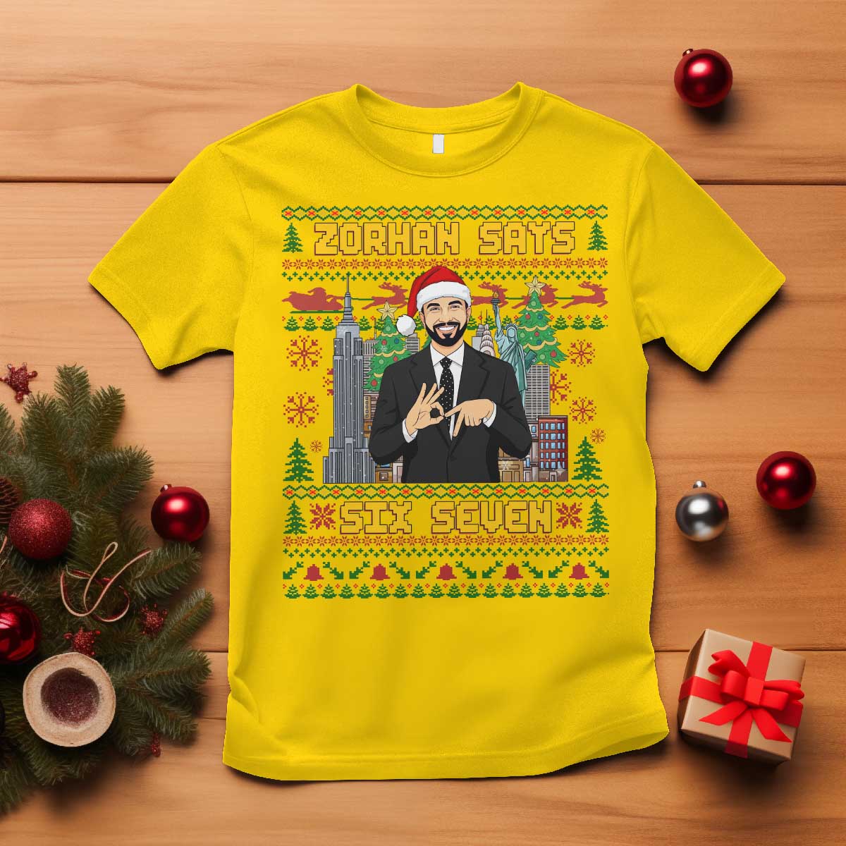67 Six Seven Zohran Mamdani Christmas T Shirt Progressive Democrats - Wonder Print Shop