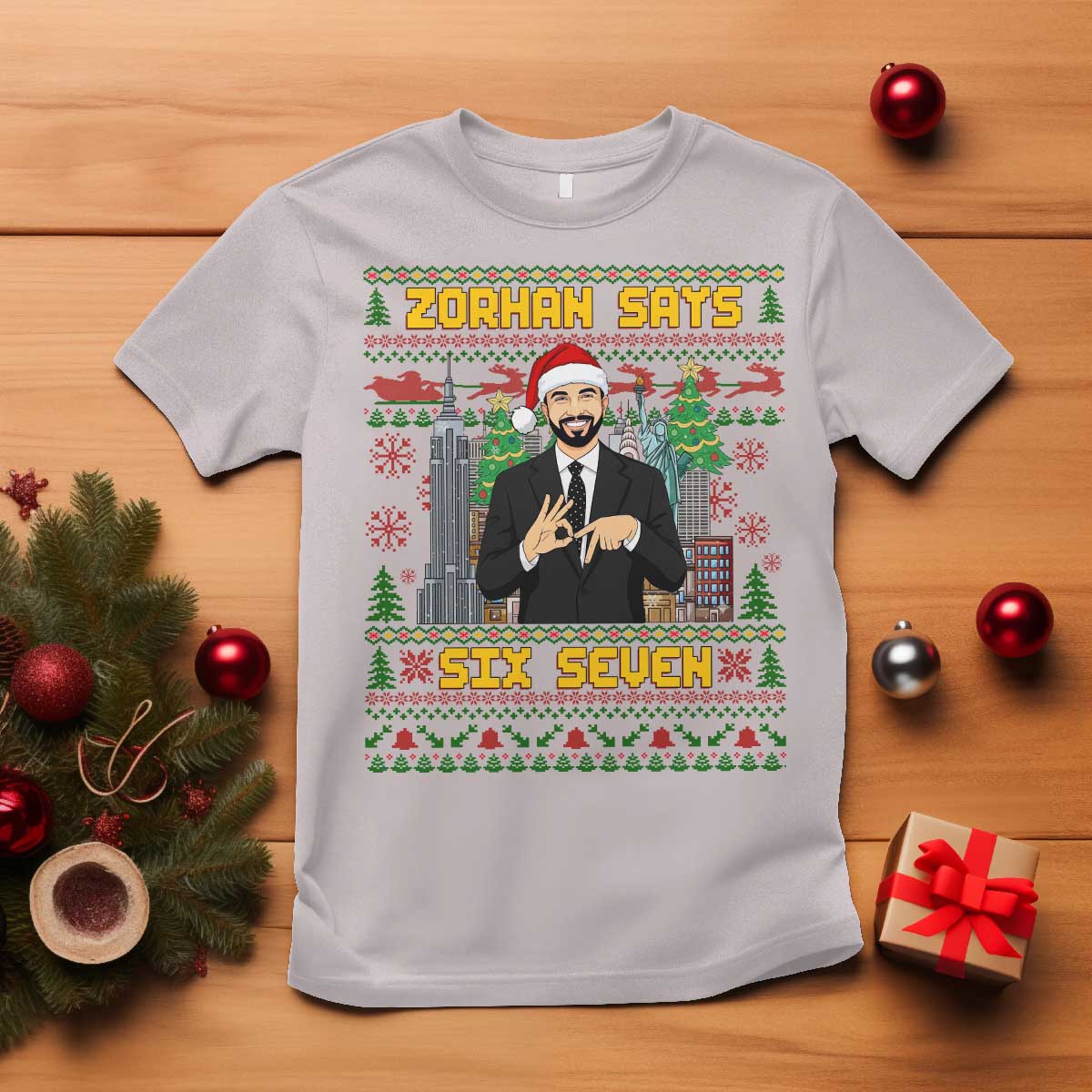 67 Six Seven Zohran Mamdani Christmas T Shirt Progressive Democrats - Wonder Print Shop