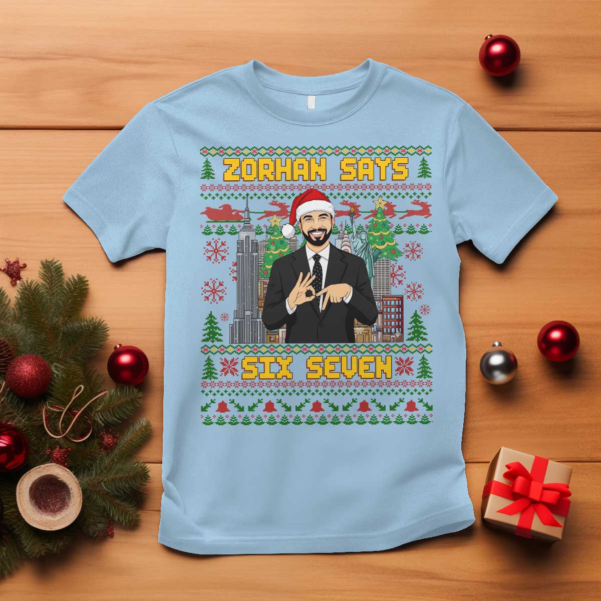67 Six Seven Zohran Mamdani Christmas T Shirt Progressive Democrats - Wonder Print Shop