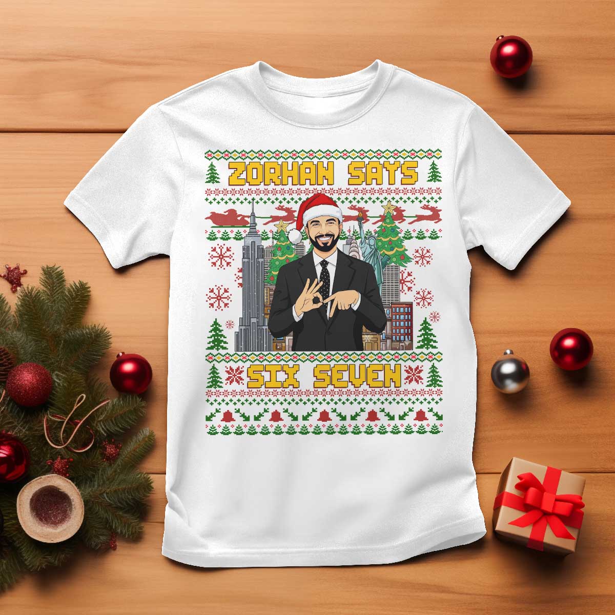 67 Six Seven Zohran Mamdani Christmas T Shirt Progressive Democrats - Wonder Print Shop