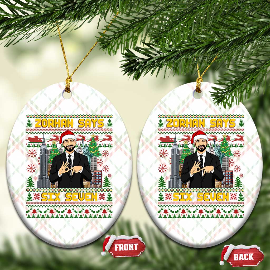 67 Six Seven Zohran Mamdani Christmas Ceramic Ornament Progressive Democrats - Wonder Print Shop