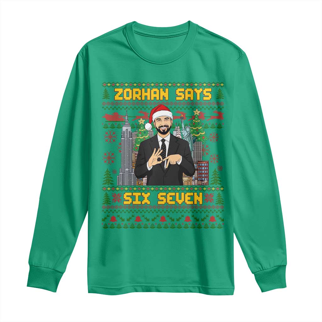 67 Six Seven Zohran Mamdani Christmas Long Sleeve Shirt Progressive Democrats - Wonder Print Shop
